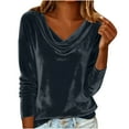 thumbnail image 3 of QATAINLAV Blouses for Women Business Casual Outfits Solid Color Elegant Velvet Long Sleeve Tops Cowl Neck Plus Size Shirts, Gray, L, 3 of 10