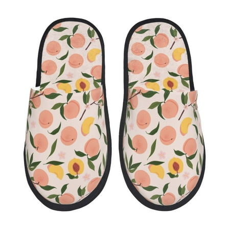 

Adobk Peach With Leaves1 Print Slippers Indoor Outdoor Retro Slippers House Soft Fluffy Slides Cushion Furry Slippers-Medium