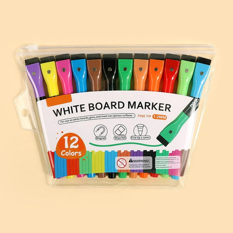 Warkul 12Pcs Magnetic Liquid Marker Pen Dry Erase Highlighter Pen - 12  Colors Planner Marking Pen for Calendar Planning Board Whiteboard