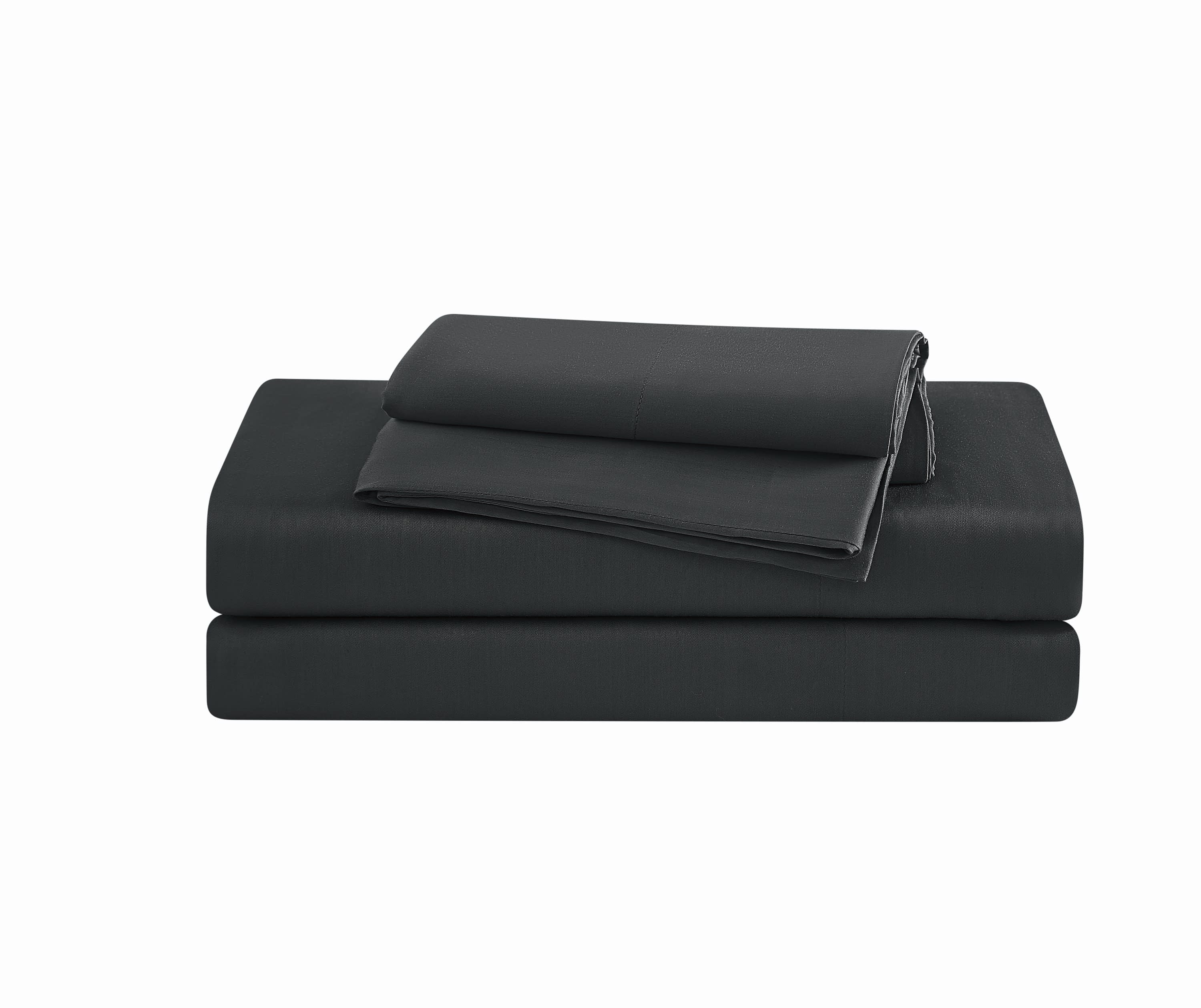 Brooklyn Loom 300 Thread Count Sateen 100% Rayon from Bamboo Deep Pocket 4 Piece Queen Sheet Set in Charcoal, All Season, Adult Size, OEKO-TEX Certified