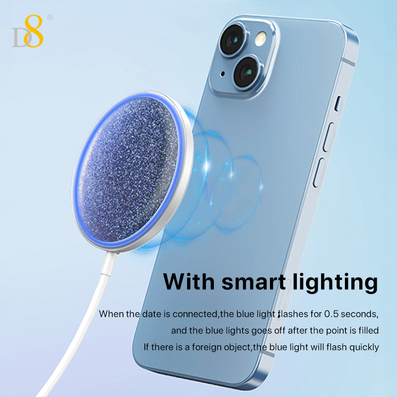 D8 15W Magnetic wireless charging Magnetic Charger ,for iPhone Compatible with iPhone 15/15Puls/15Pro/15Pro Max/14/ Max/13/13/12 Pro series，Strong Magnetic Charger Pad with Type C Cable