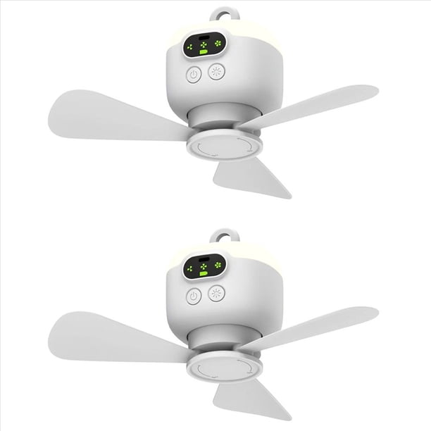 2X Ventilador de Techo de Viento Grande Recargable por USB, Aspas Extraíbles, Lámpara de Noche, Iluminación, Ventilador Doméstico para Exteriores con Capacidad de 8000mAh