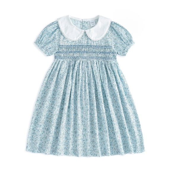 Vestido Curipeer azul floral hecho a mano Smocking 4T