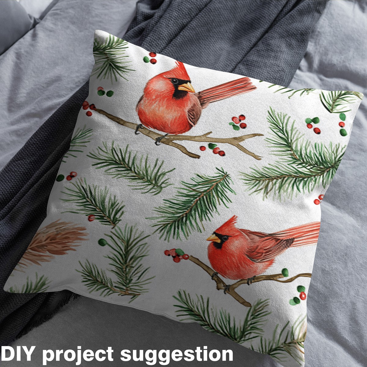 Feelyou Christmas Bird Fabric by the Yard 5 Yards, Xmas Tree Sewing Fabric, Kawaii Cartoon Animal Home Decor Fabric by the Yard, Breathable Home Decor
