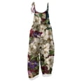 thumbnail image 4 of JULMCOMO 4th of July Jumpsuits for Women 250th Year Cotton Linen Spaghetti Straps Plus Size Red White Blue Overalls Stars Stripes Wide Leg Sleeveless Patriotic Rompers with Pockets Beige L, 4 of 6