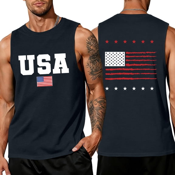 LNZGNM Men's American Flag Tank Tops Big and Tall Sleeveless Patriotic Shirts Stylish Muscle Graphic Tank Tops Workout Tee Tops,Navy 3XL