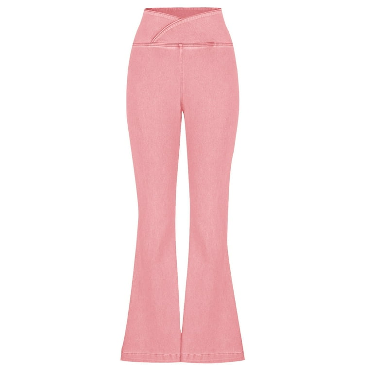 Stretchy Bell Bottom Jeans Crossover High Waist Flared Solid Stretchy Bell Bottom Jeans Crossover High Waist Flared Solid