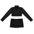 thumbnail image 2 of iiniim Girls 2PCS Black Long Sleeves Training Outfits Mock Neck Crop Top with Shorts Bottoms Set Sports Dancing wear, 2 of 7