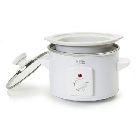 MaxiMatic Elite Cuisine Mini Slow Cooker #MST-250XW – 1.5 Quart Capacity – White, Tempered clear glass lid By Designer