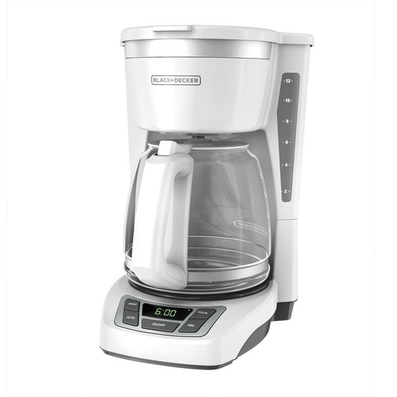 BLACK DECKER 12-Cup Programmable Coffee Maker with Sneak-A-Cup, Keep Hot Plate, White, CM1160W-1