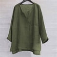 thumbnail image 5 of ManxiVoo Breathable Cotton Linen Shirt for Women 3 4 Sleeve V Neck Casual Blouse Relaxed Fit Beach Yoga Everyday Comfortable Top XXXXL Size Green, 5 of 8