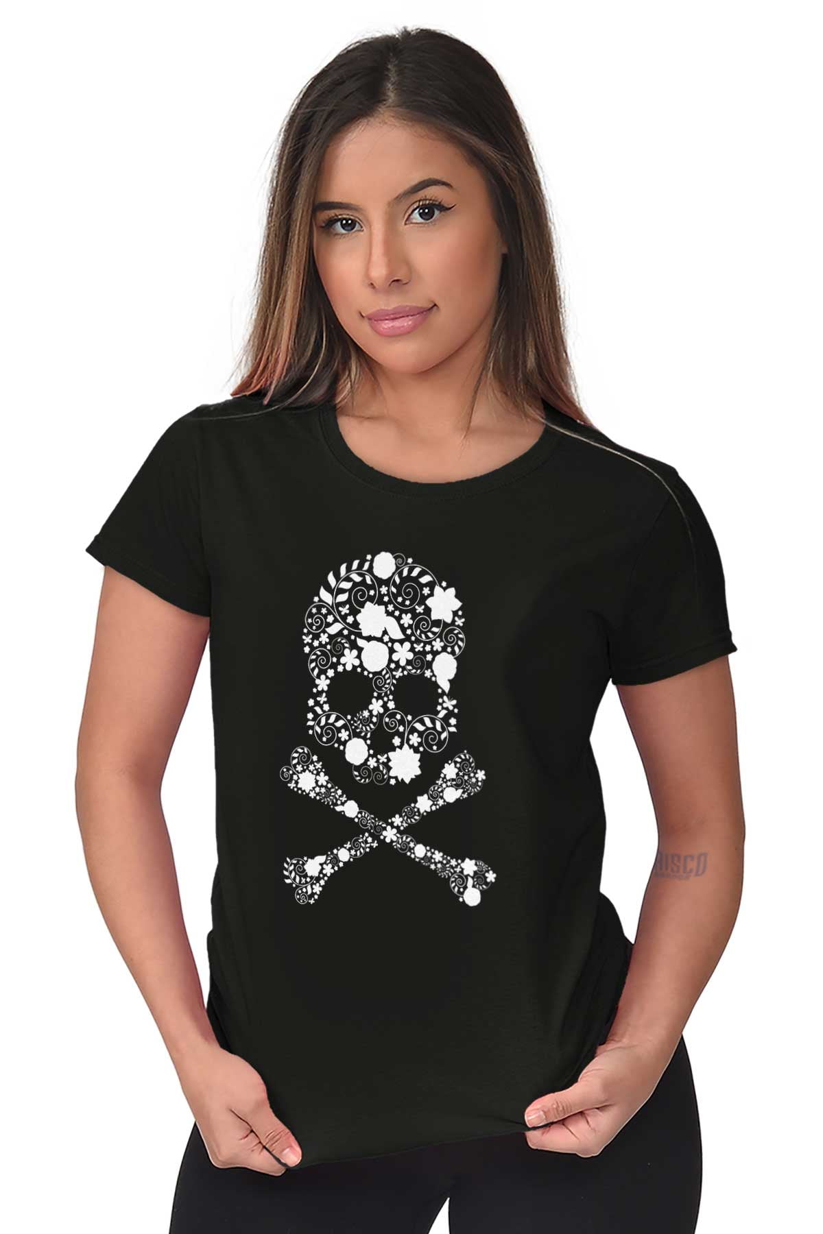 Skull Womens Tees Shirts Ladies Tshirts Flowery And Crossbones Floral