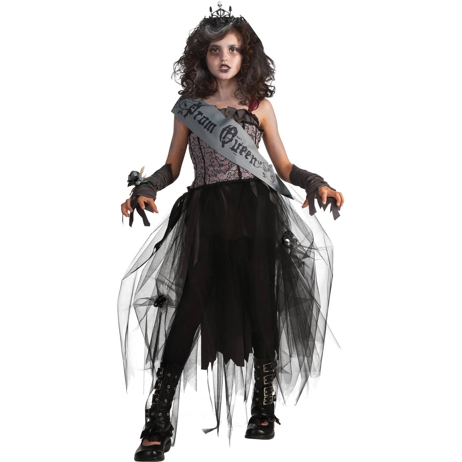 Tulle Cape Long Witch Zombie Dark Princess Queen Kids Girls Halloween Costume 