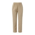 thumbnail image 4 of WTXUE Women's Pants, Womens Trousers Women Waisteded Wide Leg Pants Drawstring Elastic Trousers Comfy Straight Leg Long Pants Pockets, Slacks Linen Pants Women Pantalones De Mujer, 1-Khaki, 4 of 8