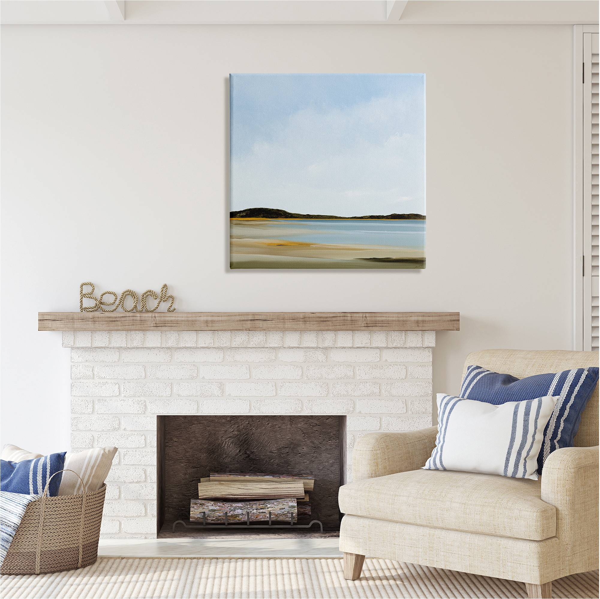 Stupell Industries Simple Beach Landscape Landscape Painting Gallery Wrapped Canvas Art Print Wall Art, 30 x 30