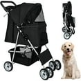 thumbnail image 1 of BestPet Folding Pet Stroller for Small & Medium Dogs and Cats, Portable 4-Wheel Dog Stroller, Cup Holder, Black Linen, 44 Lbs Capacity, 1 of 7