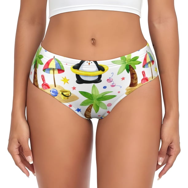 Balery Penguins On The Beach Ropa Interior de Algodón para Mujer con Dibujo – Braguitas Cómodas y Elásticas, Estilo Clásico-Small