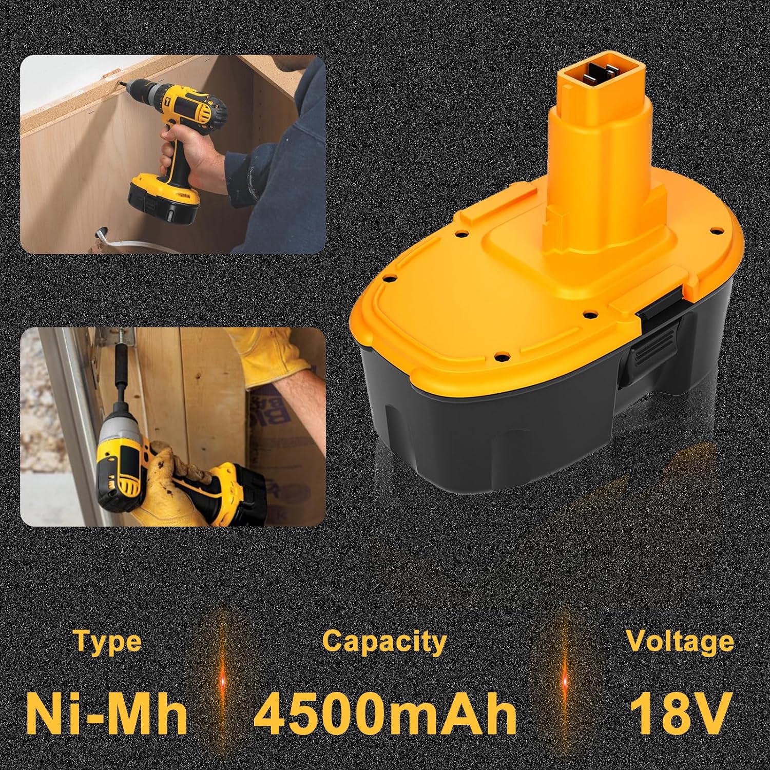 4Pack 4500Ah Replacement for Dewalt 18V Battery DC9098 DC9096 DC9099 DC970 DW9095 DW9096 DW9098 DW9099 DE9095 DE9096 DE9098