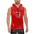 thumbnail image 3 of Men's Fashion Outerwear Vest Hooded Sleeveless Reflective Leather Stylish Shine Jacket for Casual Wear, 3 of 4