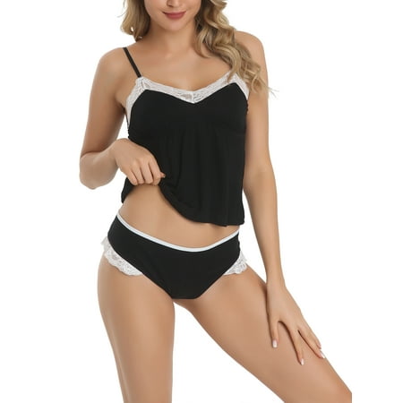 

Jatriko Women Sleepwear Pajamas Set Sexy Lingerie Nighwear Cami & Panty 2Pcs Set Home Lounge Wear