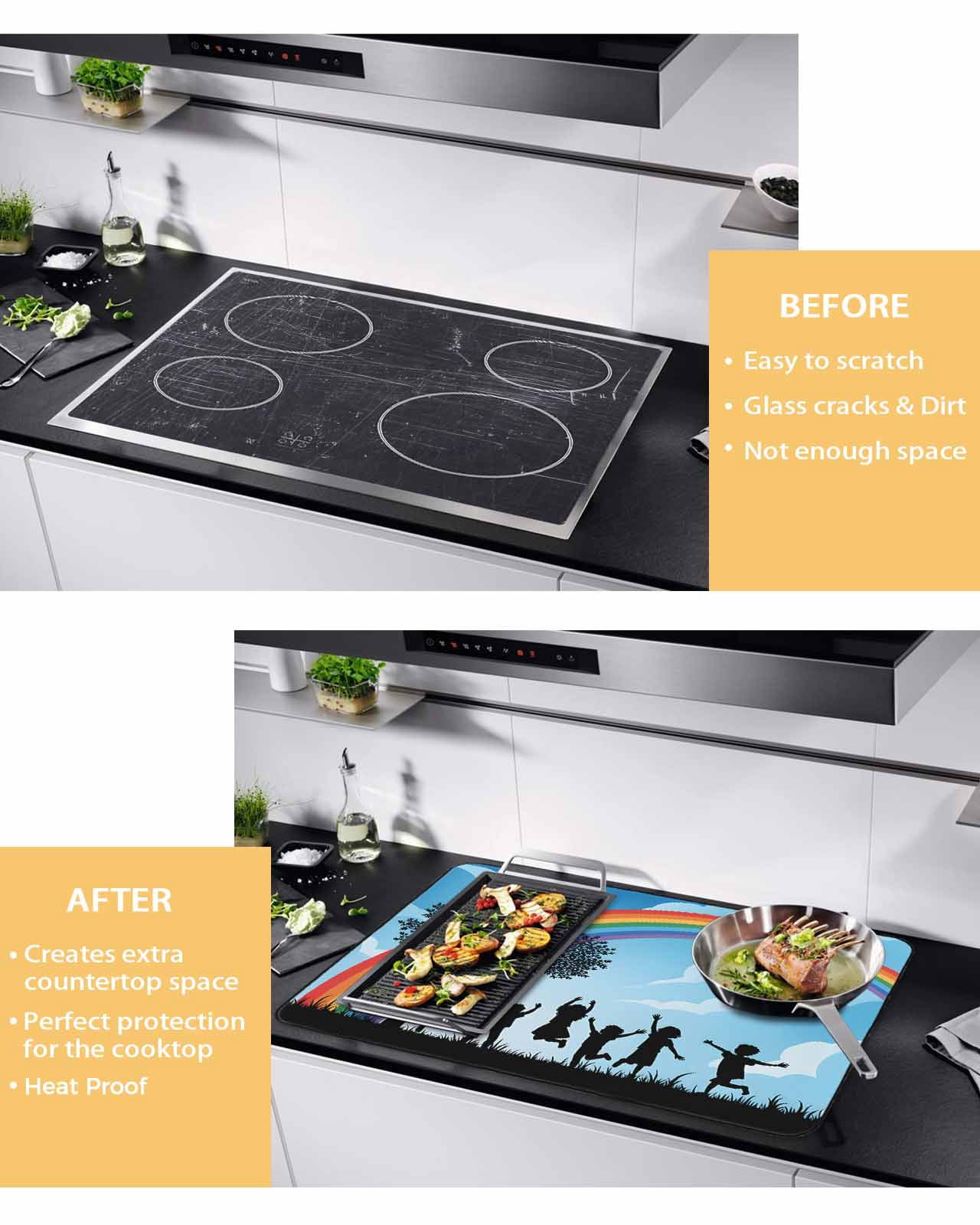 Large Induction Cooktop Protector Mat Colorful Stove Top Covers for Electric Stove, Blue Black Silhouettes Abstract Tree Decorative Stove Burner Cover Mats, Glass Top Stove Cover