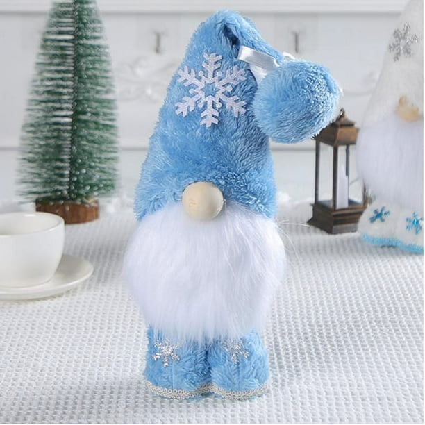 Muñeco Navideño Sin Rostro de Pie con Copos de Nieve para Decorar Ventanas y Escritorios. Gnomo Navideño.