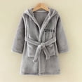 thumbnail image 2 of Toddler Boys Girls Flannel Bathrobes Kids Soft Hooded Sleepwear Cartoon Print Night-robe Kids Flannel Hooded Bathrobe 2T 3T 4T 5T 6T 7T Toddler Plush Robes With Belt,Grey,Size 6-7T, 2 of 4