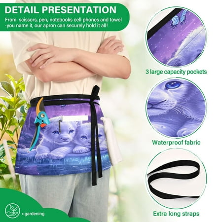 

YAZAOO Aprons with Pockets for Server Aprons with 3 Pockets Water Resistant Half Waist Apron Lion Cubs under The Moon