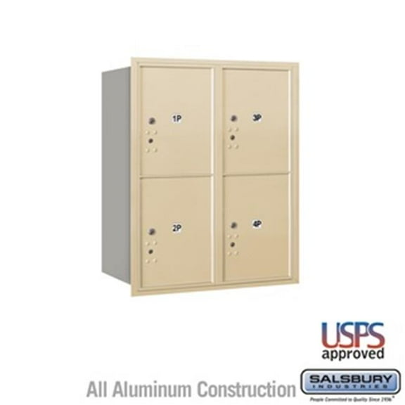 10 Door High Recessed Mounted 4C Horizontal Parcel Locker with 4 Parcel Lockers in Sandstone with USPS Access - Rear Loading