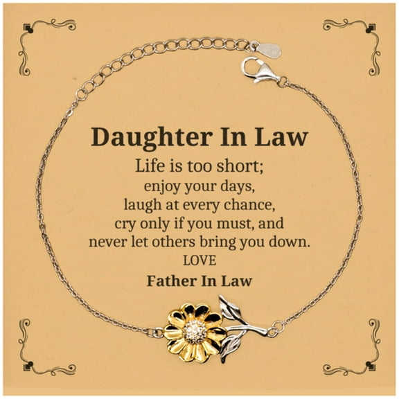 Daughter In Law Sunflower Bracelet - Enjoy Your Days with this Inspirational Engraved Gift from Father In Law for Birthday, Christmas, and Graduation