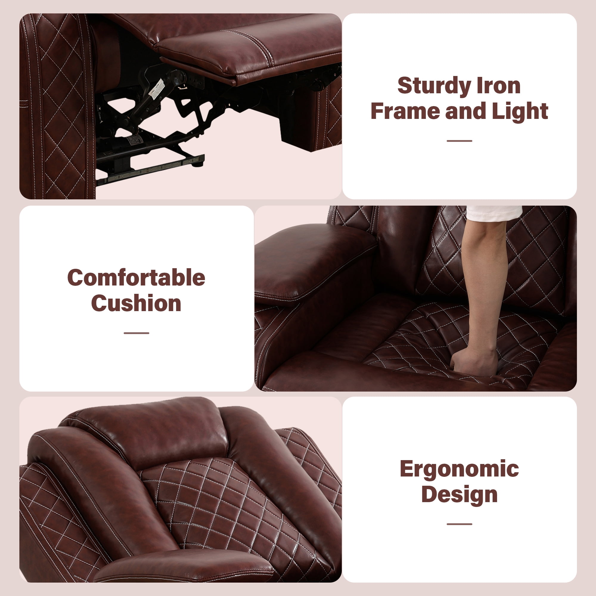 Aukfa Power Recliner Sofa Chair W/ Storage and USB for Living Room,Leather, Brown