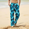 thumbnail image 2 of LNWUY Men's Fashion Printed Casual Pants Loose Fit Cotton Linen Blend Pocket Yoga Pants with Stretch Waistband Blue S, 2 of 6
