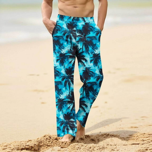 Muscularfit Yoga Lightweight Travel Pants Hawaiian Big & Tall Blue Pants Baggy Chinos Full Business Casual Pants,XXXL