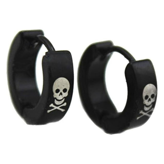 Aro de Acero inoxidable para Hombre perfecl Tibias Cruzadas Pendiente color negro