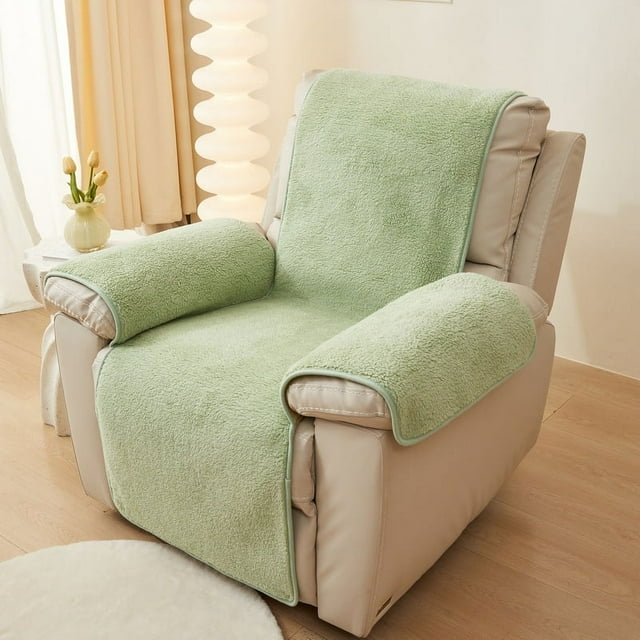 Xiao Hua Funda de sofá de lana de cordero de color liso, 56 x 210 cm, color verde, para sillón reclinable, fácil de instalar, lavable, protector de sofá.