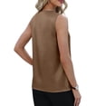 thumbnail image 5 of Women's Satin Camisole Tank Tops V Neck Pleated Dressy Casual Sleeveless Blouses Summer Business Work Shirts (L, Brown), 5 of 8