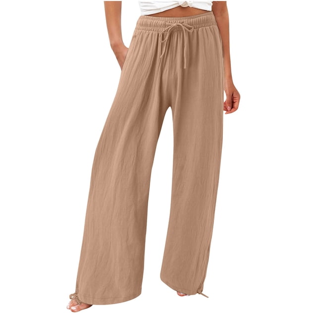 Yuyuzo Womens Pants Solid Color Elastic Waist Drawstring Casual Wide Leg Pants Ladies Loose Lounge Pants For Workout