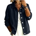 thumbnail image 3 of Women's Relaxed Fit Long Sleeve Turndown Collar Denim Button Up Cardigan Coat Jacket Comfy Versatile Spring Winter Outfits | CSEONE,Navy M, 3 of 7