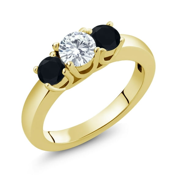 Gem Stone King 18K Yellow Gold Plated Silver Black Onyx Ring Set with Colorless DEF Moissanite (0.94 Cttw) (Size 7)