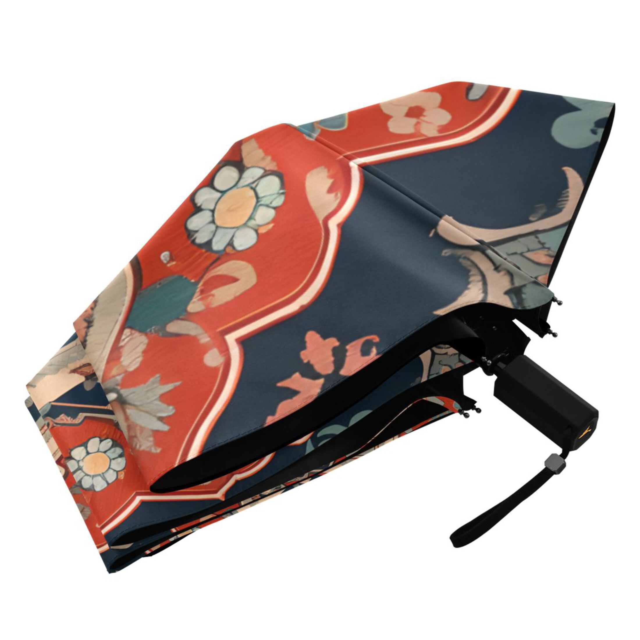 Red Boho Mandala Compact Sun Umbrella Windproof Travel Umbrellas for Rain Strong Portable UV Protection