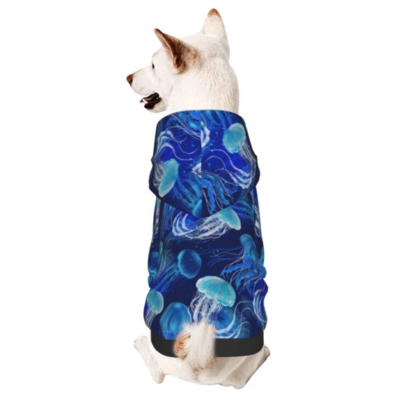 Honeii Glowing Jellyfish Pattern Print Small Dog Hoodies Pet Hooded Sweatshirts Fall Winter Puppy Cat Sweaters Warm Clothes for Small Dogs Outfits Costume-X-Small