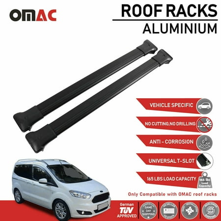 Roof Rack Cross Bars For Ford Transit/Tourneo Custom 2012-2023 - 4 Black Aluminum Bars, 75kg Capacity