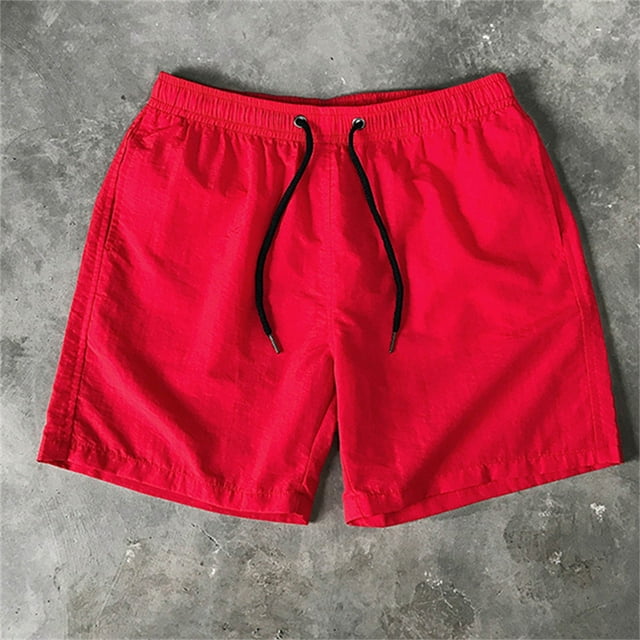 TIHLMK Men's Casual Drawstring Pocket Solid Color Candy Color Five-point Beach Shorts