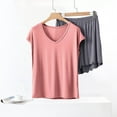 thumbnail image 6 of Busydd Pj Sets for Woman Trendy Solid Color 2 Piece Lounge Sets for Women Casual Comfy Short Sleeve V Neck T-Shirts and Elastic Waist Shorts Women's Pajama Sets, 6 of 6