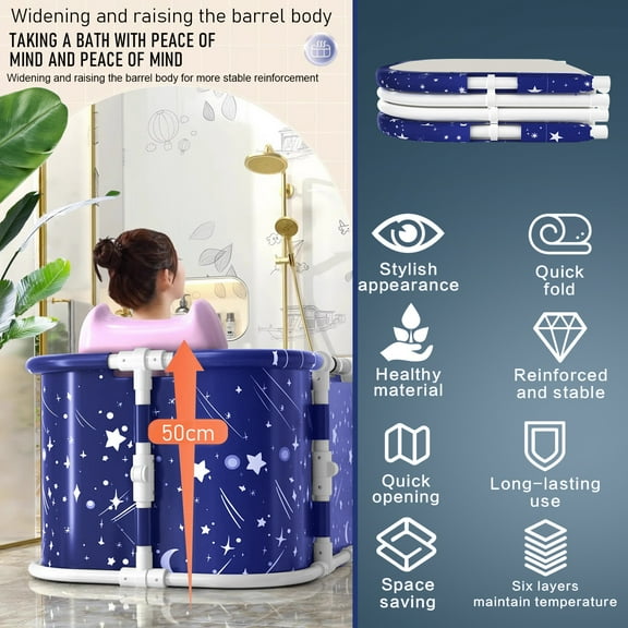 Queroig Large Foldable Bathtub for Adult, Extra Large Foldable Bathtub with Plastic Frame, Freestanding Surround Collapsible Bathtub, Family SPA Soaking Tub for Shower for adult
