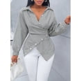 thumbnail image 6 of YATELLE Women's Striped Print Button Front Shirt,Asymmetrical Hem ,Batwing Sleeve,Wrap Blouse,Fall Outfits,Long Sleeve,Winter Clothing,Elegant,Daily Commuting,Going Our,Casual,Long Sleeve Tops, 6 of 6