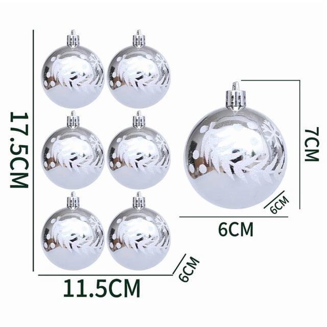 Colgante Adornos navideños de bolas, 6 unidades, bolas colgantes de plástico a rayas para decorar el árbol de Navidad y fiestas, 6 cm, color plata Rkxzt