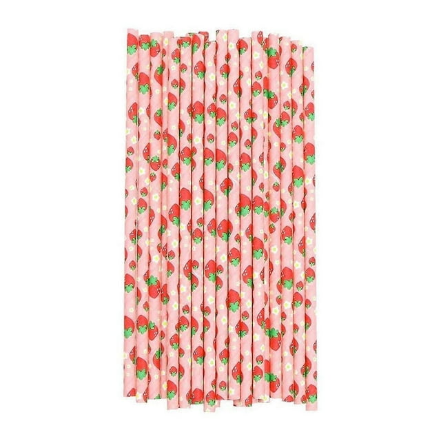 25 Stick Disposable Paper Straws Party Handmade Environmental Straw(Deep strawberry)