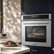 Garvee 24 inch Convection Wall Oven, 2.5 Cu.ft Stainless Steel Built-in Wall Oven with Touch Screen, Safety Lock & Steam Function for Kitchen, 3000W 240V, Silver