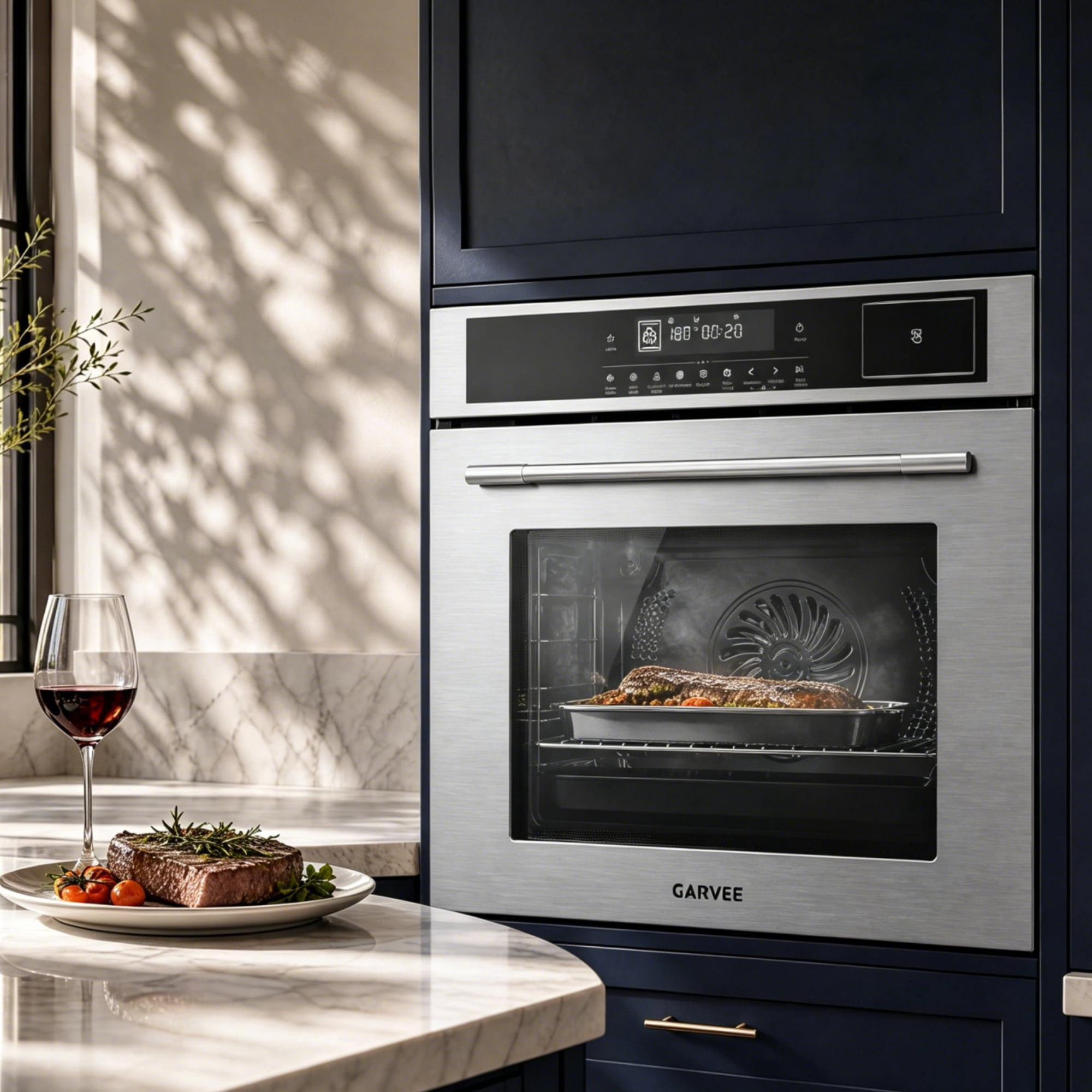 Garvee 24 inch Convection Wall Oven, 2.5 Cu.ft Stainless Steel Built-in Wall Oven with Touch Screen, Safety Lock & Steam Function for Kitchen, 3000W 240V, Silver